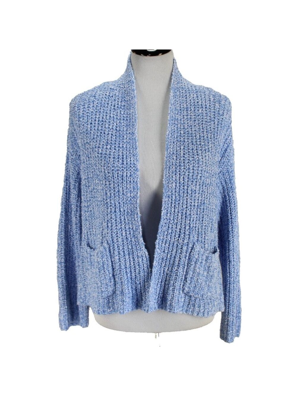 Habitat Cardigan Sweater Womens Size M Blue White Open Front Long Sleeve Cotton